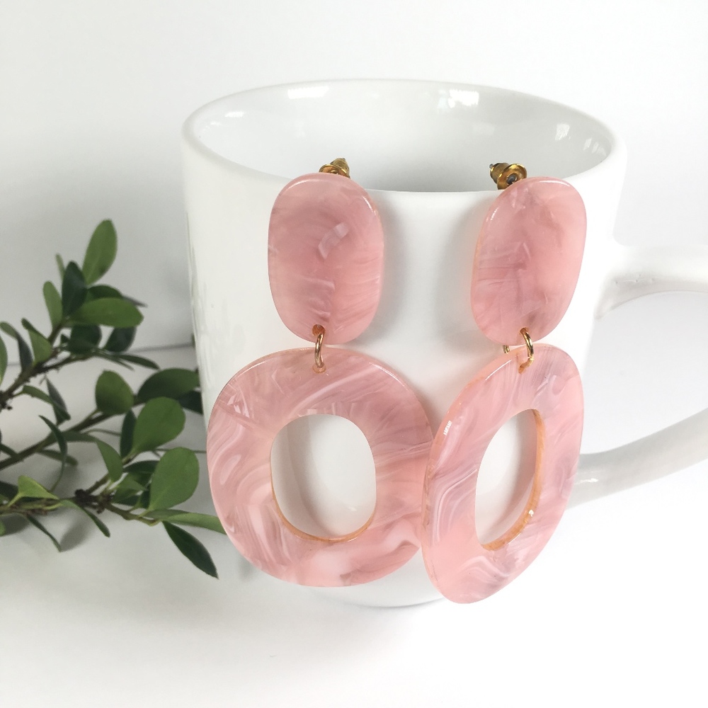 Resin Oval Tortoise Shell Dangle Earrings - Picture 3 of 4